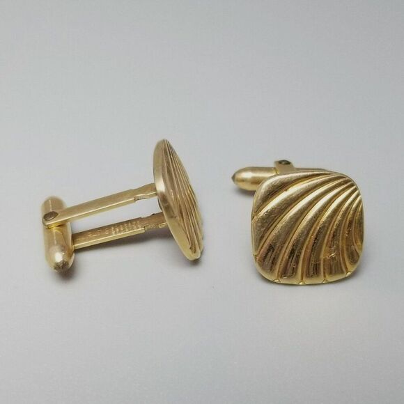 Vintage Square Shell Yellow Gold Filled Oval Cufflinks, Correct Dolan & Bullock - Picture 3 of 9